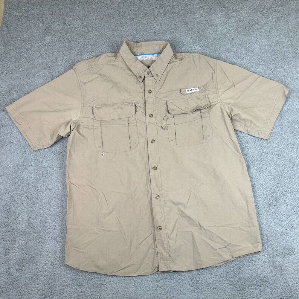 Magellan Shirt Men XL‎ Khaki Outdoors Fishing Gear Vented MagWick Button Up SS